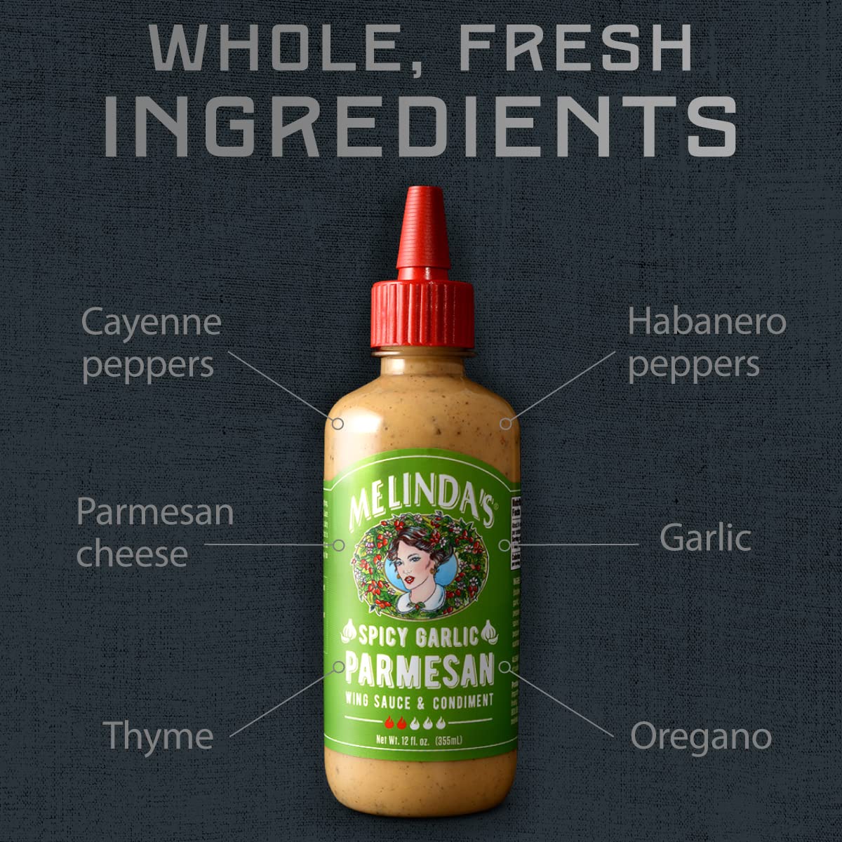Melinda’s Spicy Garlic Parmesan Wing Sauce - Craft Garlic Parmesan Wing Sauce with Habanero Peppers, Parmesan Cheese, Fresh Garlic - Perfect
