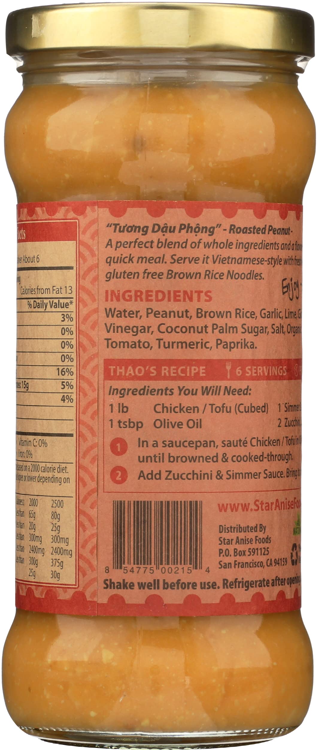 Star Anise Foods, Sauce Simmer Peanut Vietnamese, 12 Ounce