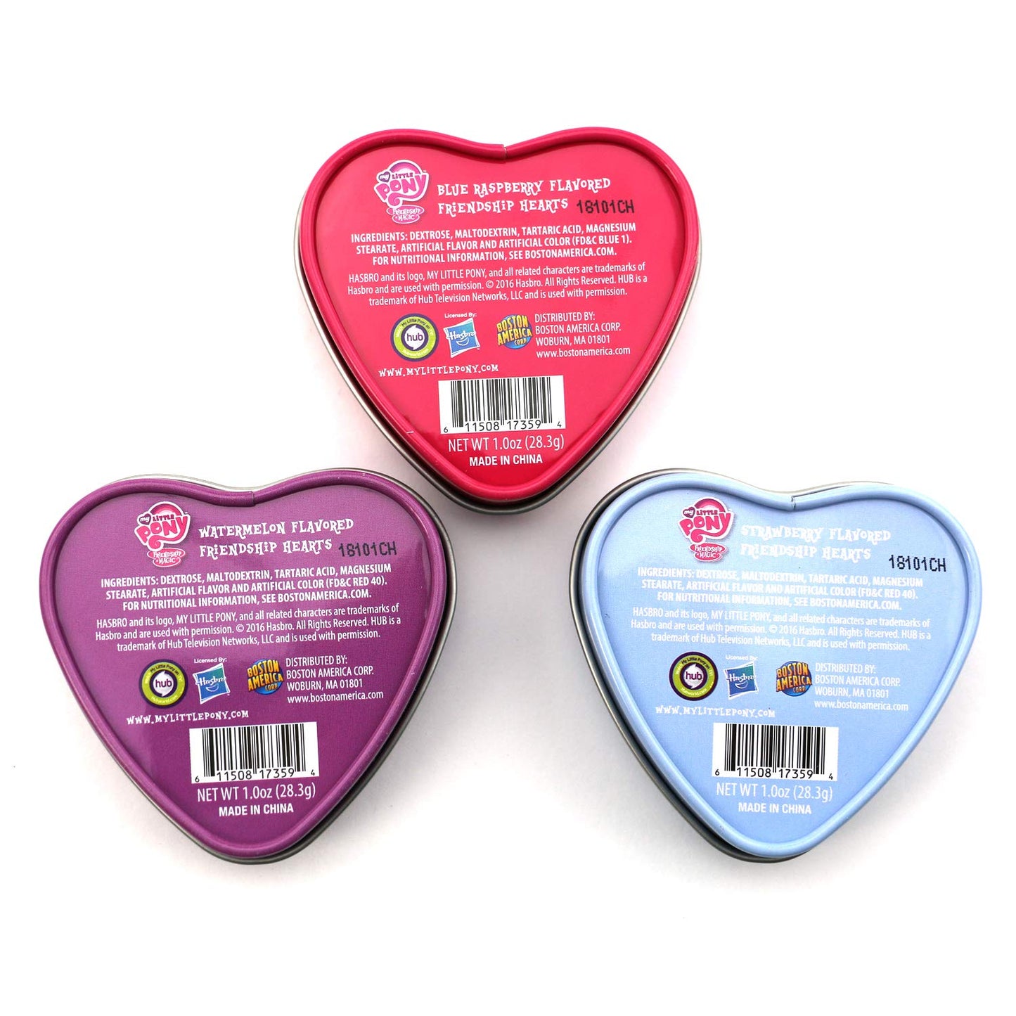 My Little Pony Friendship Hearts Tin Candy (3 Pack) Berry Flavor Gift Stuffer with 2 GosuToys Stickers