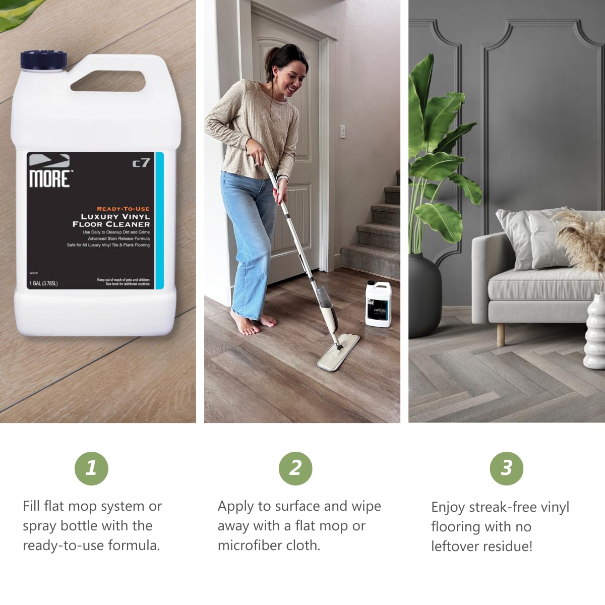 MORE Luxury Vinyl Floor Cleaner for Vinyl Plank Flooring - Ready to Use, Daily Cleaning Formula for Tile, Vinyl Surfaces [Gallon / 128oz]