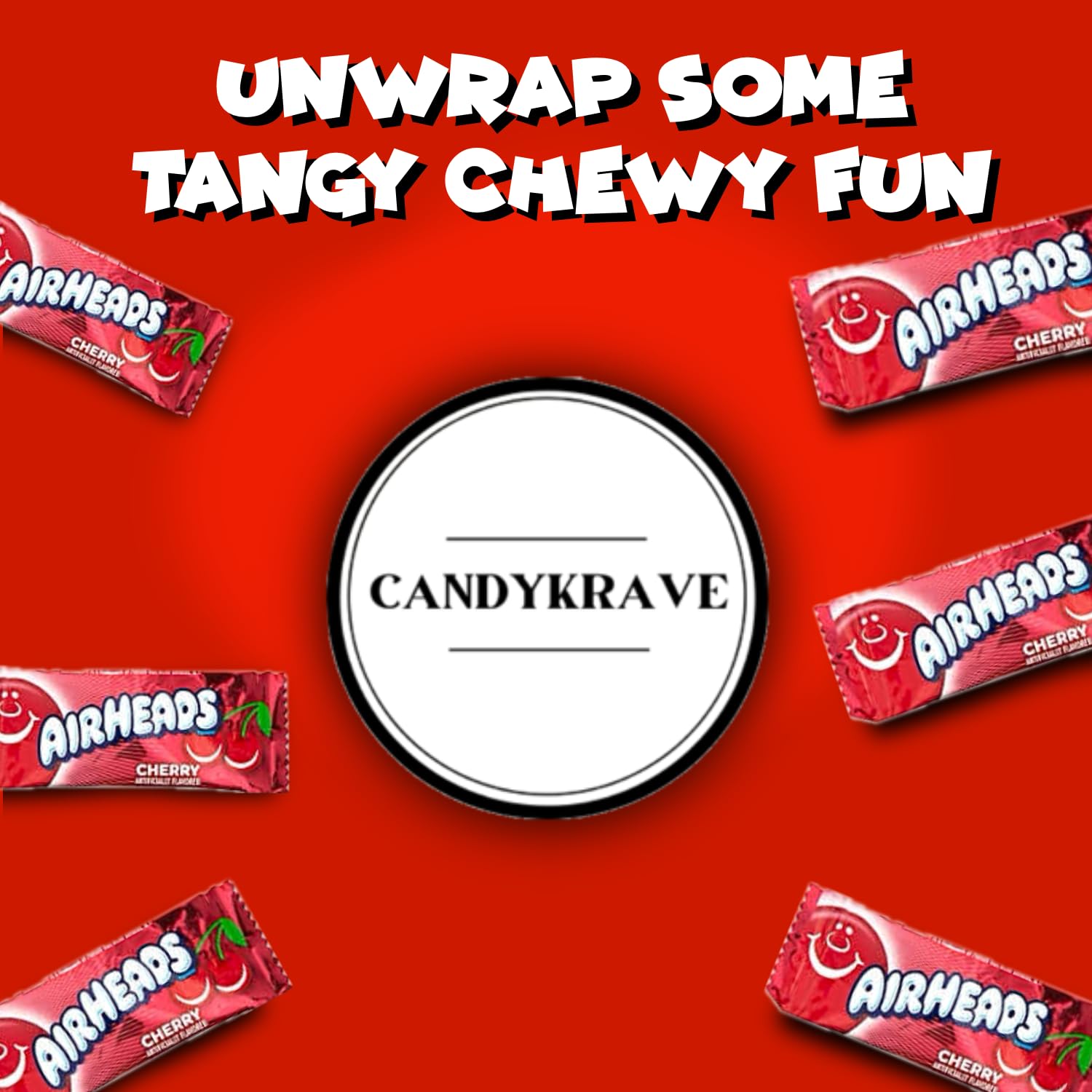 Airheads Candy Mini Bars, Cherry Flavor, 80 Pieces Bulk Bag, Individually Wrapped Non-Melting Chewy Fruit Taffy, Gluten Free, Perfect for Birthdays