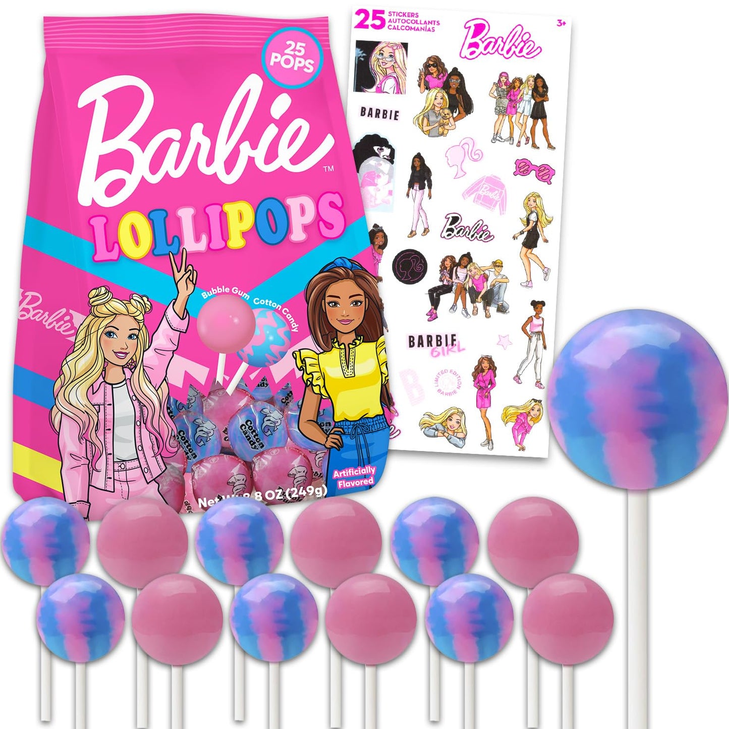 Barbie Party Supplies Lollipops Bulk - 25 Pack Individually Wrapped Party Favor Bag of Hard Candy Suckers Sweets Treats, Pinata, Stickers - Assorted
