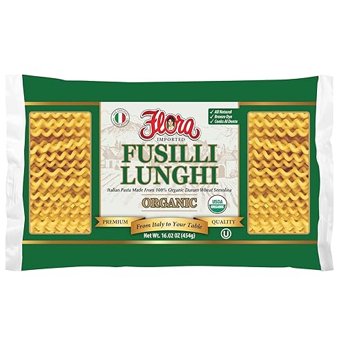 Organic Fusilli Lunghi Pasta by Flora Foods | Long Spiral Pasta Imported from Italy (16 oz / 454g) | Cooks al Dente