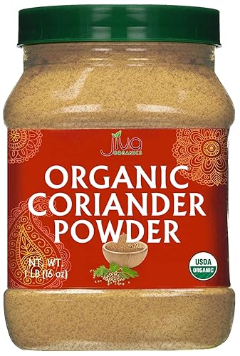 Jiva Organic Coriander Powder 1 Pound Large Jar (16oz) - Pure, Non-GMO, Lab Tested, 100% Raw Ground Coriander from India
