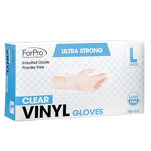 ForPro Disposable Vinyl Gloves, Clear, Industrial Grade, Powder-Free, Latex-Free, Non-Sterile, Food Safe, 2.75 Mil. Palm, 3.9 Mil. Fingers, Large