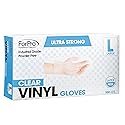 ForPro Disposable Vinyl Gloves, Clear, Industrial Grade, Powder-Free, Latex-Free, Non-Sterile, Food Safe, 2.75 Mil. Palm, 3.9 Mil. Fingers, Large