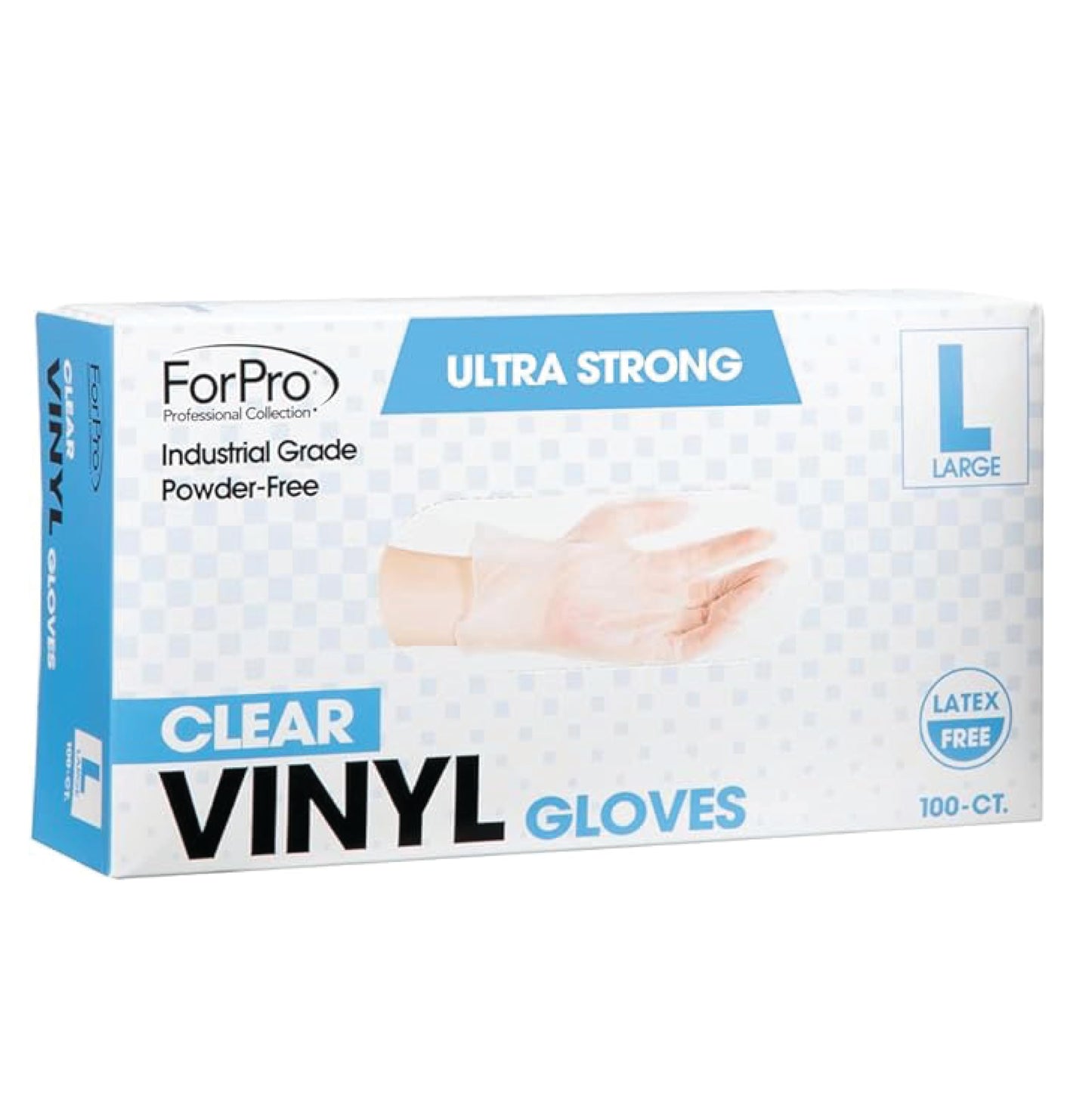 ForPro Disposable Vinyl Gloves, Clear, Industrial Grade, Powder-Free, Latex-Free, Non-Sterile, Food Safe, 2.75 Mil. Palm, 3.9 Mil. Fingers, Large