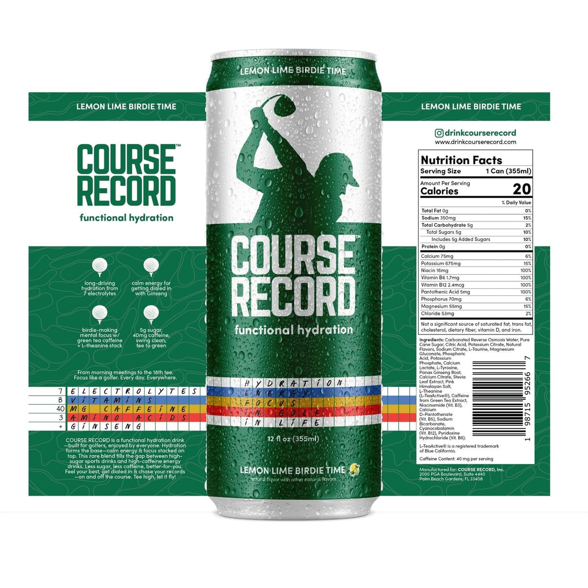 Functional Hydration Drink for Golfers - COURSE RECORD Variety Pack - Electrolytes, Calm Energy & Focus - Healthy Sports Drink - 12-Pack (12oz Cans)