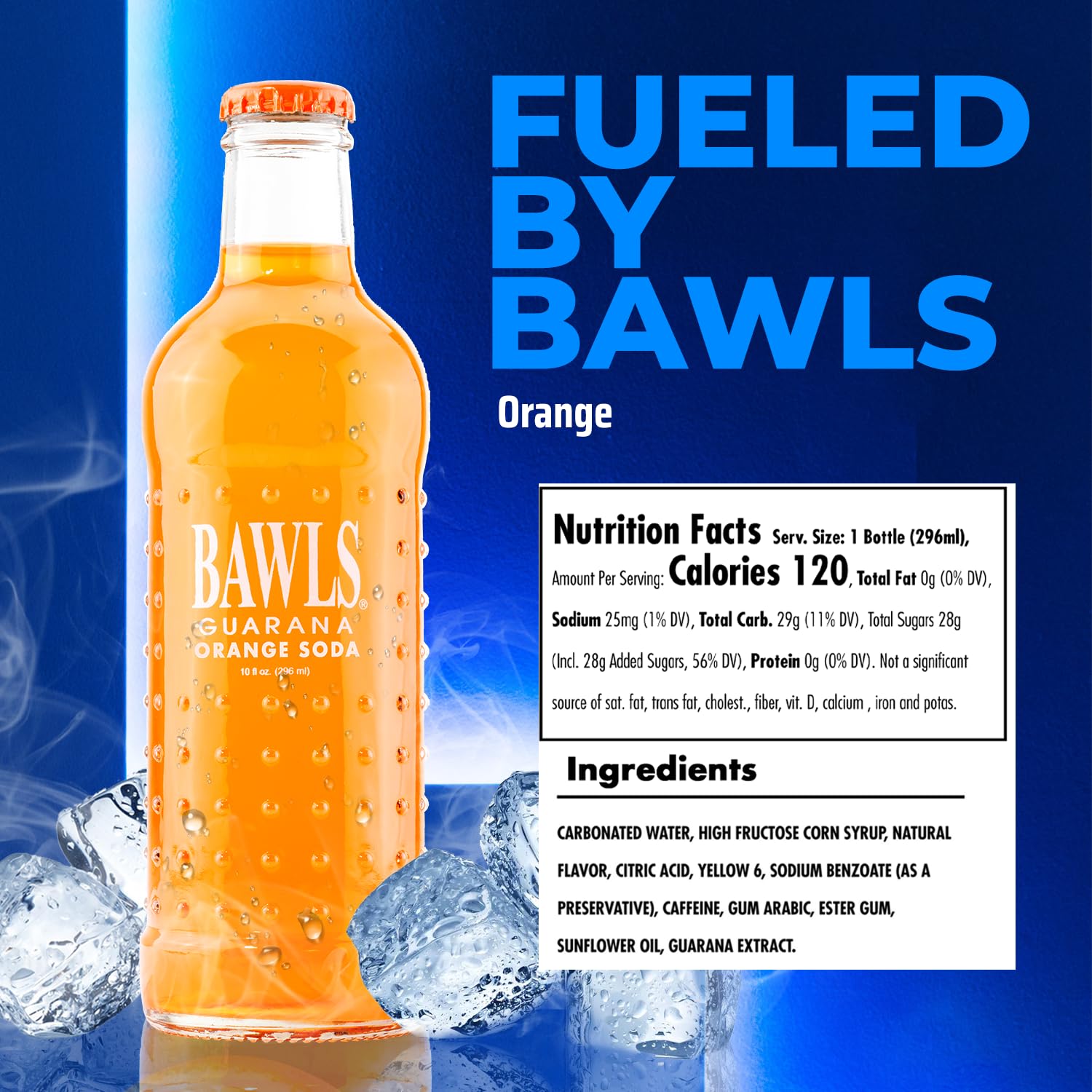 BAWLS Guarana Mandarin Orange, BAWLS Guarana Drink, Guarana Soda, Guarana Fueled Soda for Energy, High Energy Caffeinated Drink, 10oz 12 Pack Glass