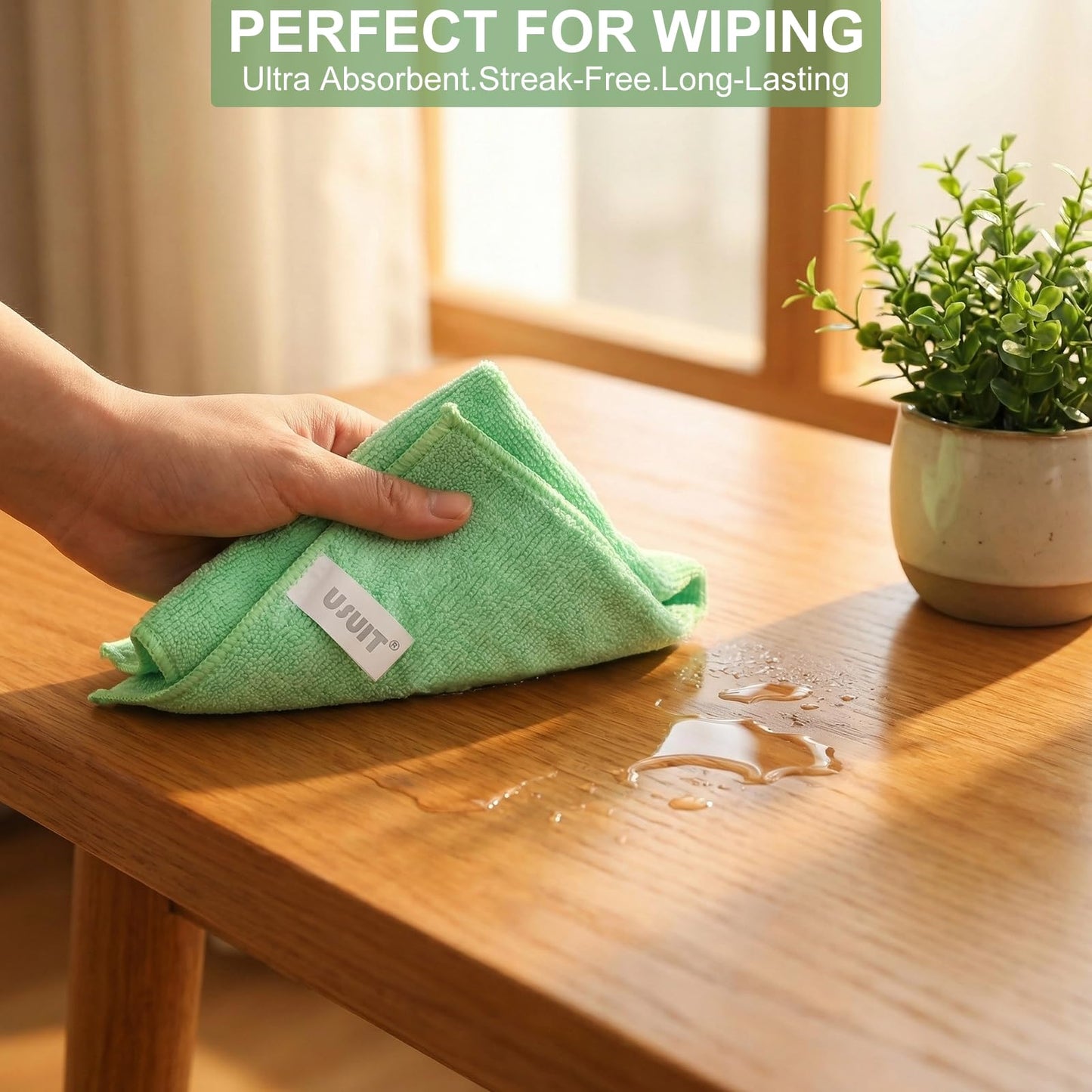 USUIT 12-Pack Microfiber Cloths (12"x12") High Density 320 GSM Ultra-Absorbent Towels - Reusable Lint-Free Wash Rags for Car, Kitchen, Glass & Home