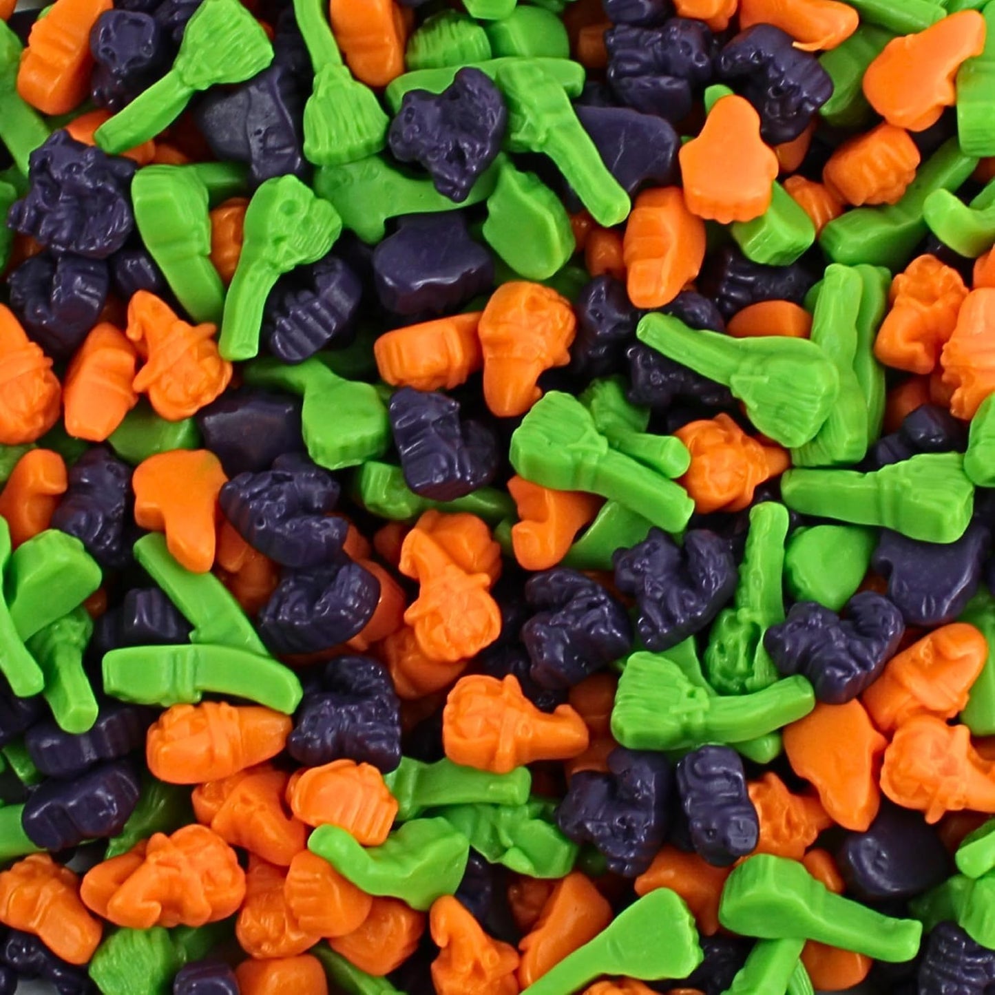Candy Retailer Halloween Gummy Mix, Orange Jack-O-Lanterns, Purple Kittens, Green Witches Brooms, Assorted Fruit Flavors, 1 Pound