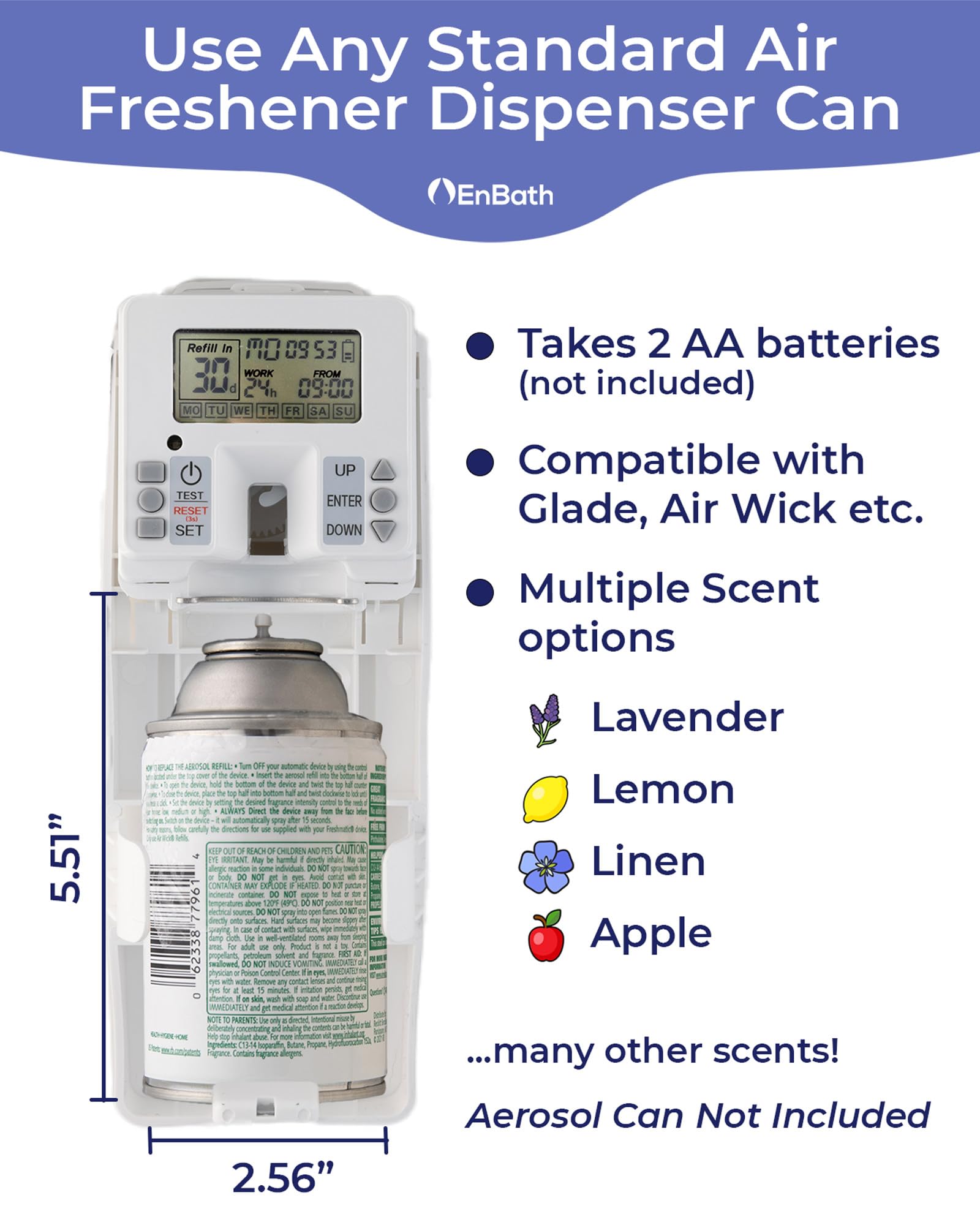 Programmable Commercial Air Freshener for Businesses or Home, White LCD Automatic Bathroom Air Freshener Spray Dispenser- Schedule by Day, Time