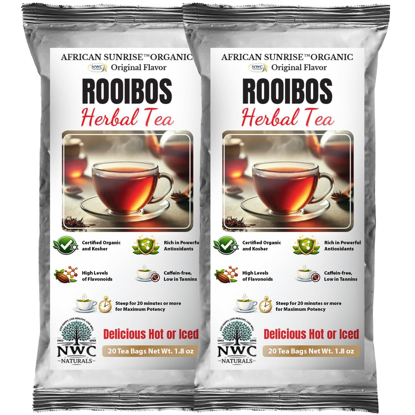 NWC Naturals African Sunrise Organic Rooibos Tea, Non-GMO, Caffeine Free, Kosher, Organic - 20 Count Tea Bags