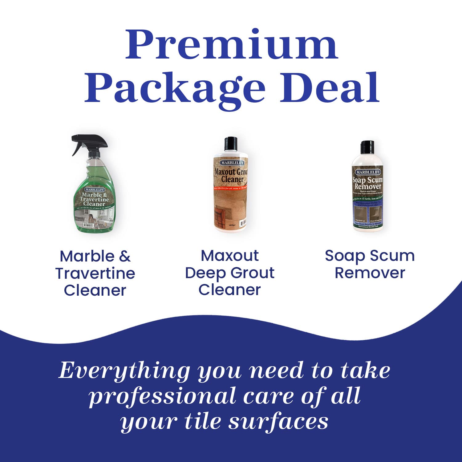 Marblelife Bathroom Combo Kit, With Marble & Travertine Cleaner, MaxOut Deep Grout Cleaner for Tile Floors, Soap Scum Remover For Shower & Other