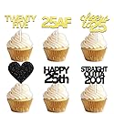 18pcs Black Gold Glitter Dessert Cupcake Pick for Straight Outta 2001 Cheer to 25 Years Old Theme Decor Supplies Happy 25th Birthday Party Decoration