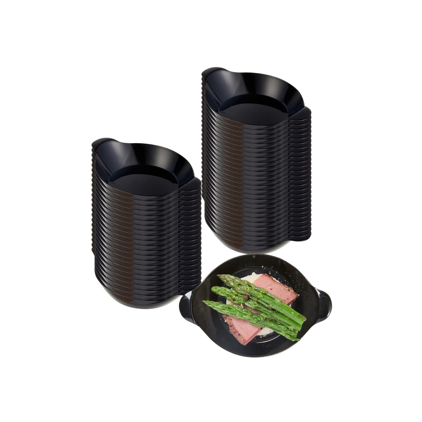 Restaurantware 3.8 x 2.5 Inch Mini Handled Plates 100 Durable Appetizer Plates - With Handles Disposable Black Plastic Handled Plates Suitable