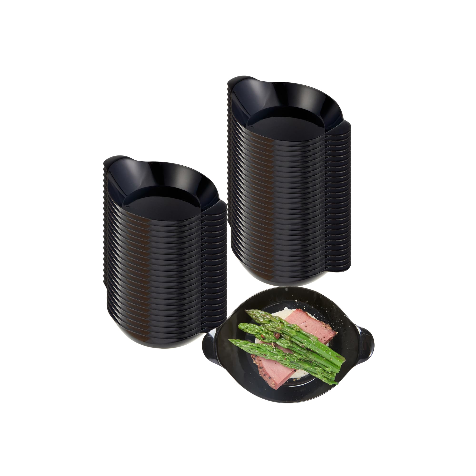 Restaurantware 3.8 x 2.5 Inch Mini Handled Plates 100 Durable Appetizer Plates - With Handles Disposable Black Plastic Handled Plates Suitable