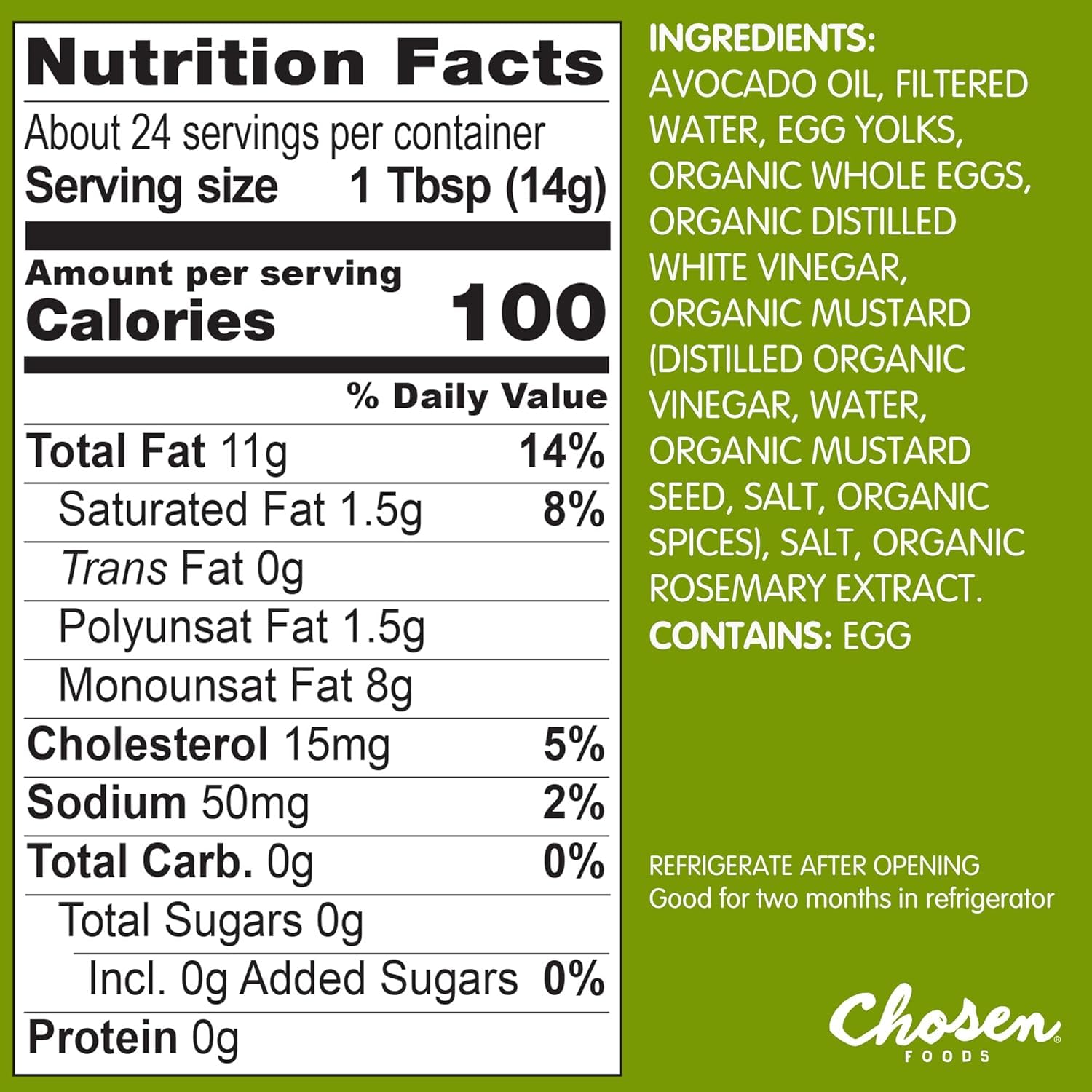 Chosen Foods Classic Mayo, 12 Fl Oz - 100% Pure Avocado Oil-Based Mayonnaise - Non-GMO, Gluten-Free, Keto Friendly - 355mL Glass Jar (Pack Of 1)