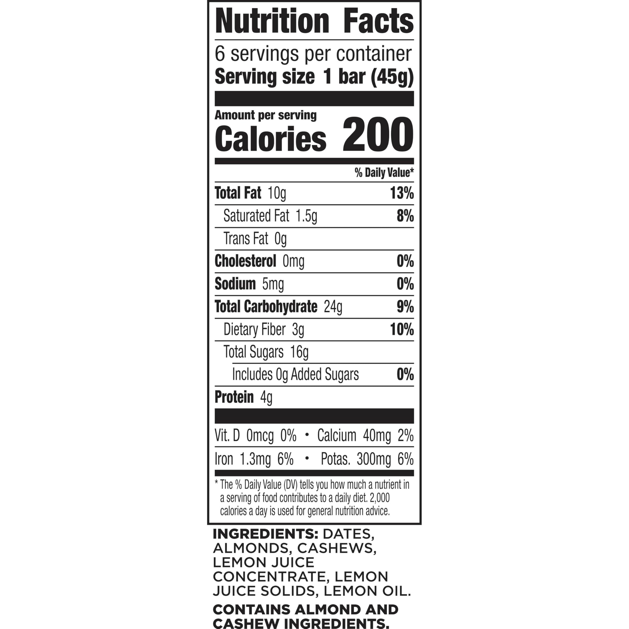 Larabar Lemon Bar Fruit and Nut Bars, Gluten Free and Vegan, 9.6 oz, 6 Ct