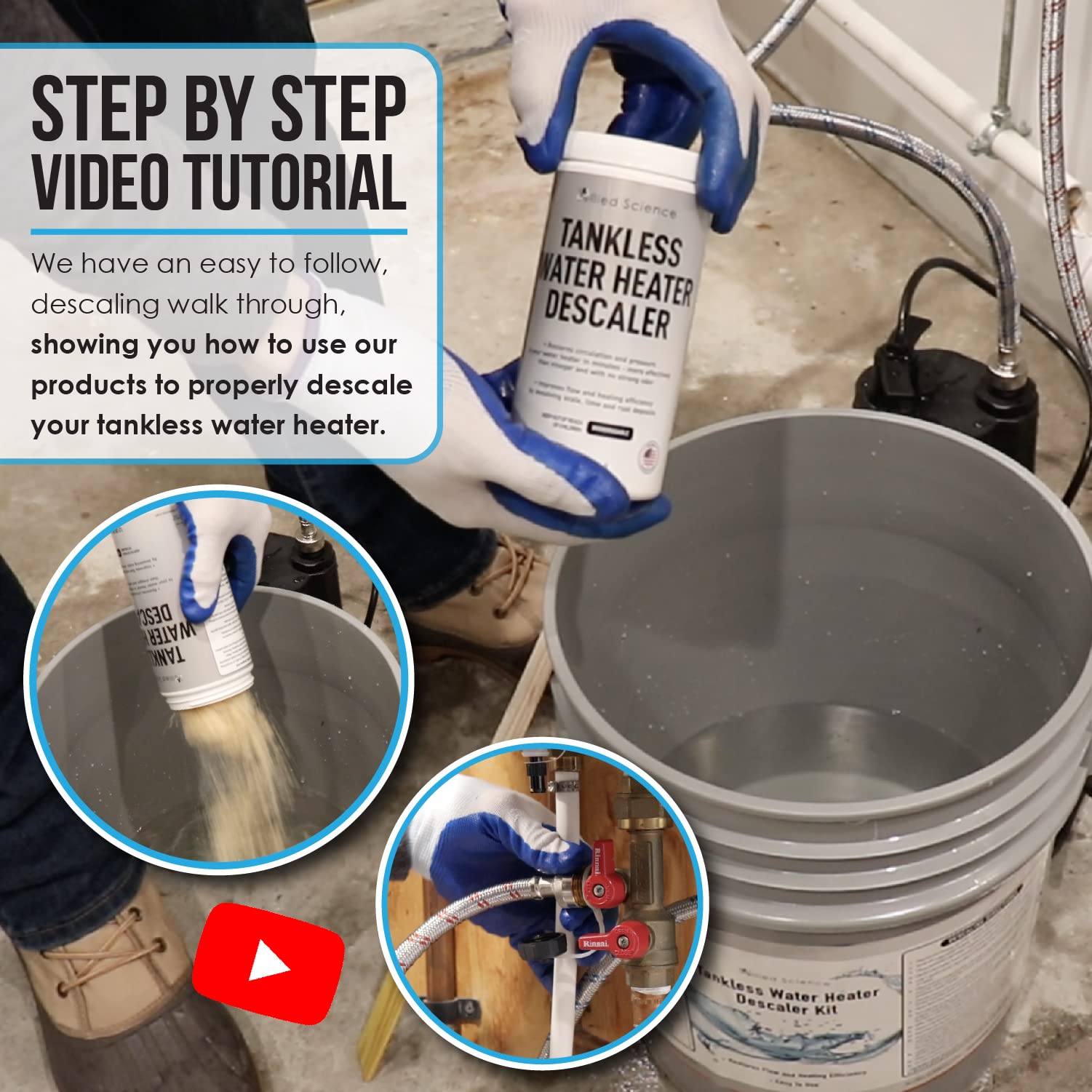 Allied Science Tankless Water Heater Flush Kit with 1.2 lbs of Descaler Powder Solution and 1/6HP Extra Strength Pump