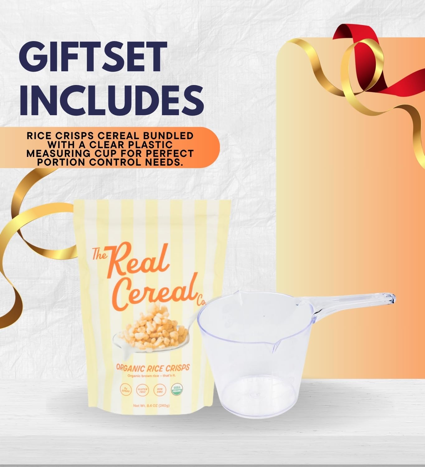 Real Cereal Rice Crisps 8.4 oz Bundle with Plastic Clear Measuring Cup - Organic Brown Rice Cereal with 0g Sugar and Non-GMO Ingredients