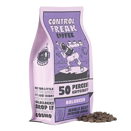Control Freak Coffee Balanced - 50% Caffeine Whole Bean Coffee (12 Oz) | Half Caff Coffee Blend for Smooth Focus, Full Flavor for Half the Buzz |