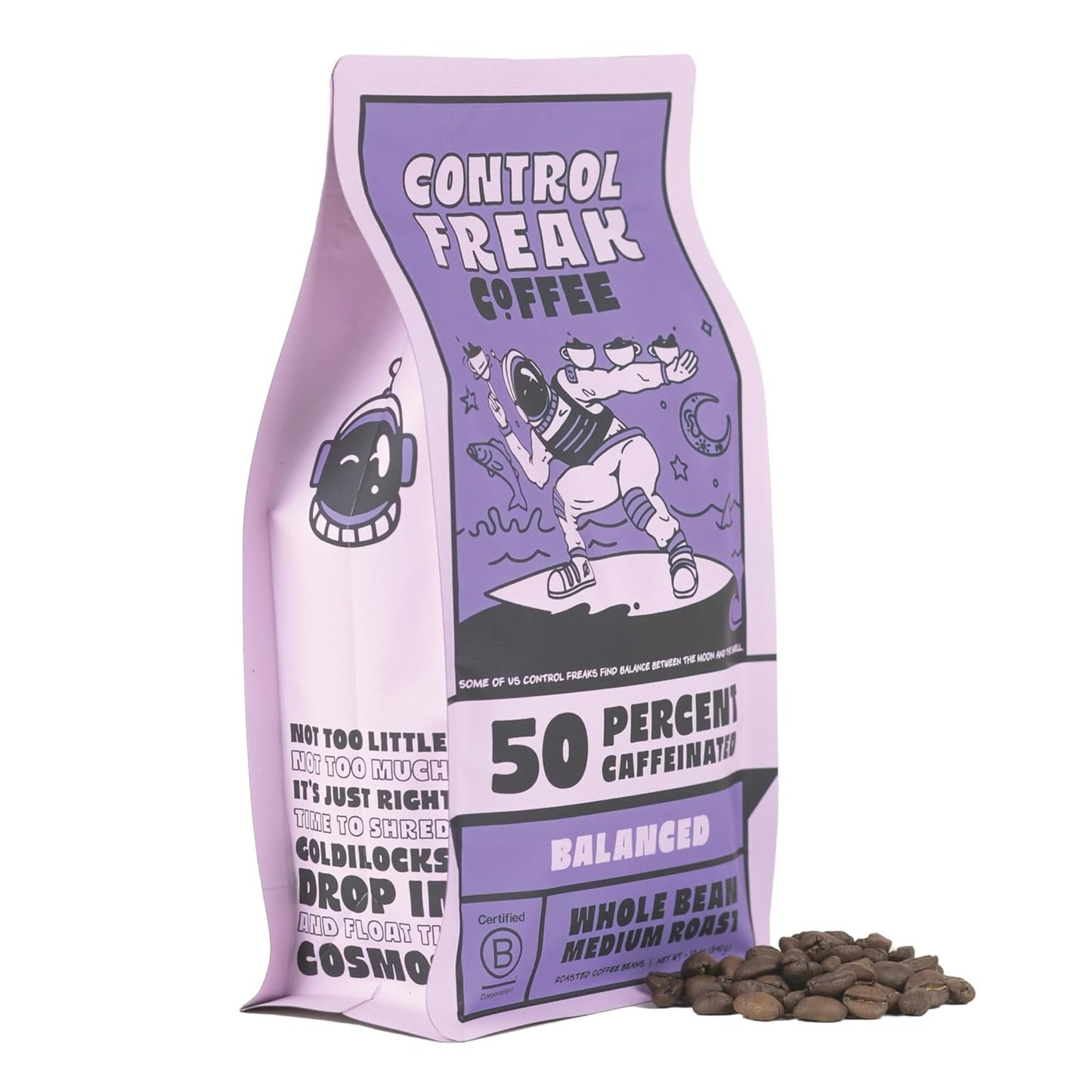 Control Freak Coffee Balanced - 50% Caffeine Whole Bean Coffee (12 Oz) | Half Caff Coffee Blend for Smooth Focus, Full Flavor for Half the Buzz |