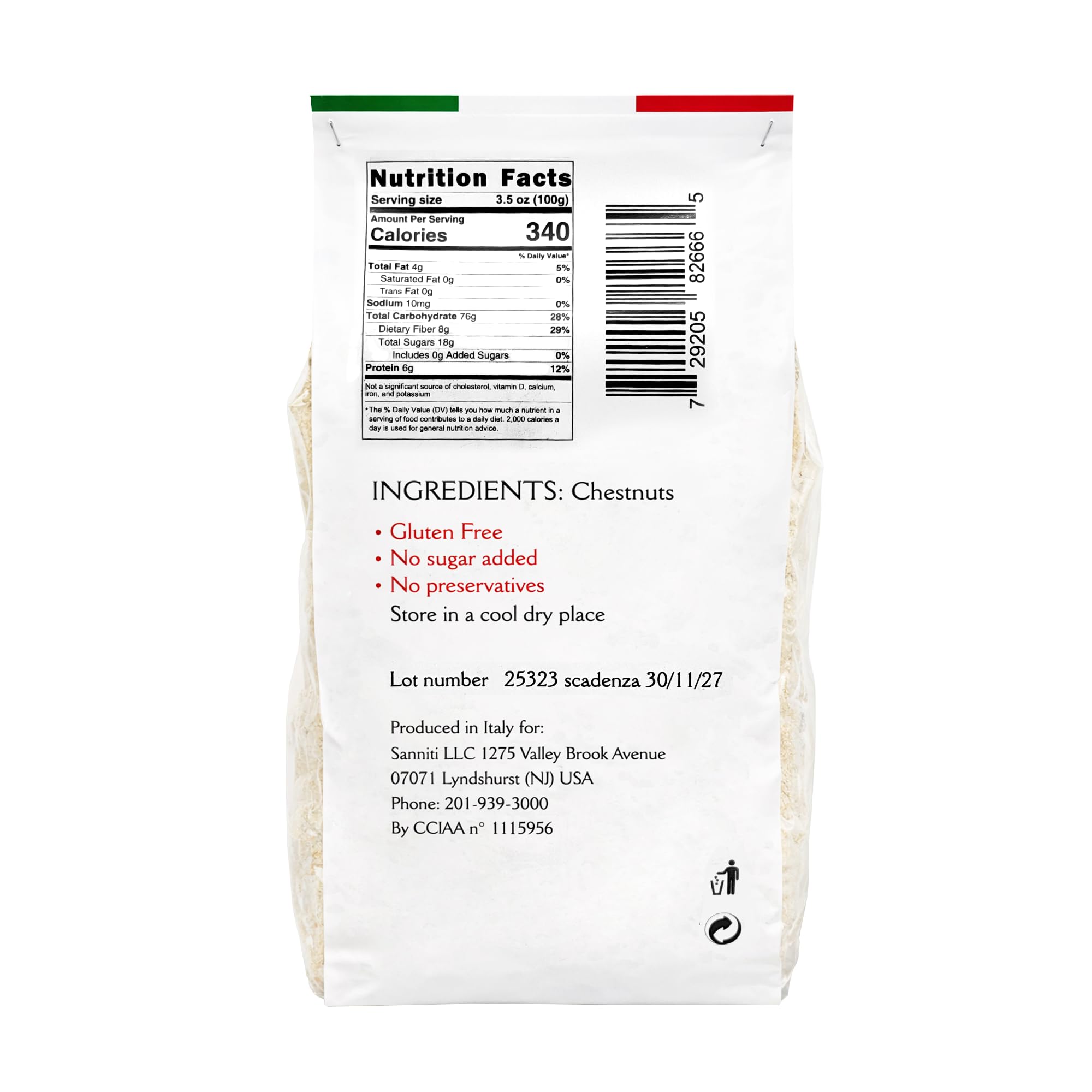 Sanniti Italian Gluten Free Chestnut Flour, 500 grams