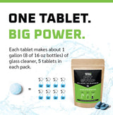 WASH&WHIPS Glass Cleaner Tablets (Makes 5 Gal/20L/40 Bottles) - Streak-Free, Cleans Glasses, Windows, Windshields - Car, Office, Home & Kitchen (5