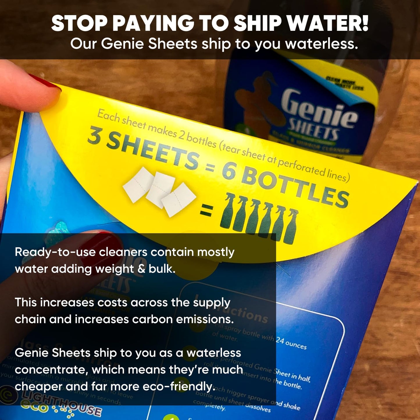 Genie Sheets Glass & Mirror Cleaner | Concentrate Makes 6 24oz Refills | Professional-Strength | Just Add Water | Sustainable Eco-Friendly Plant-Based