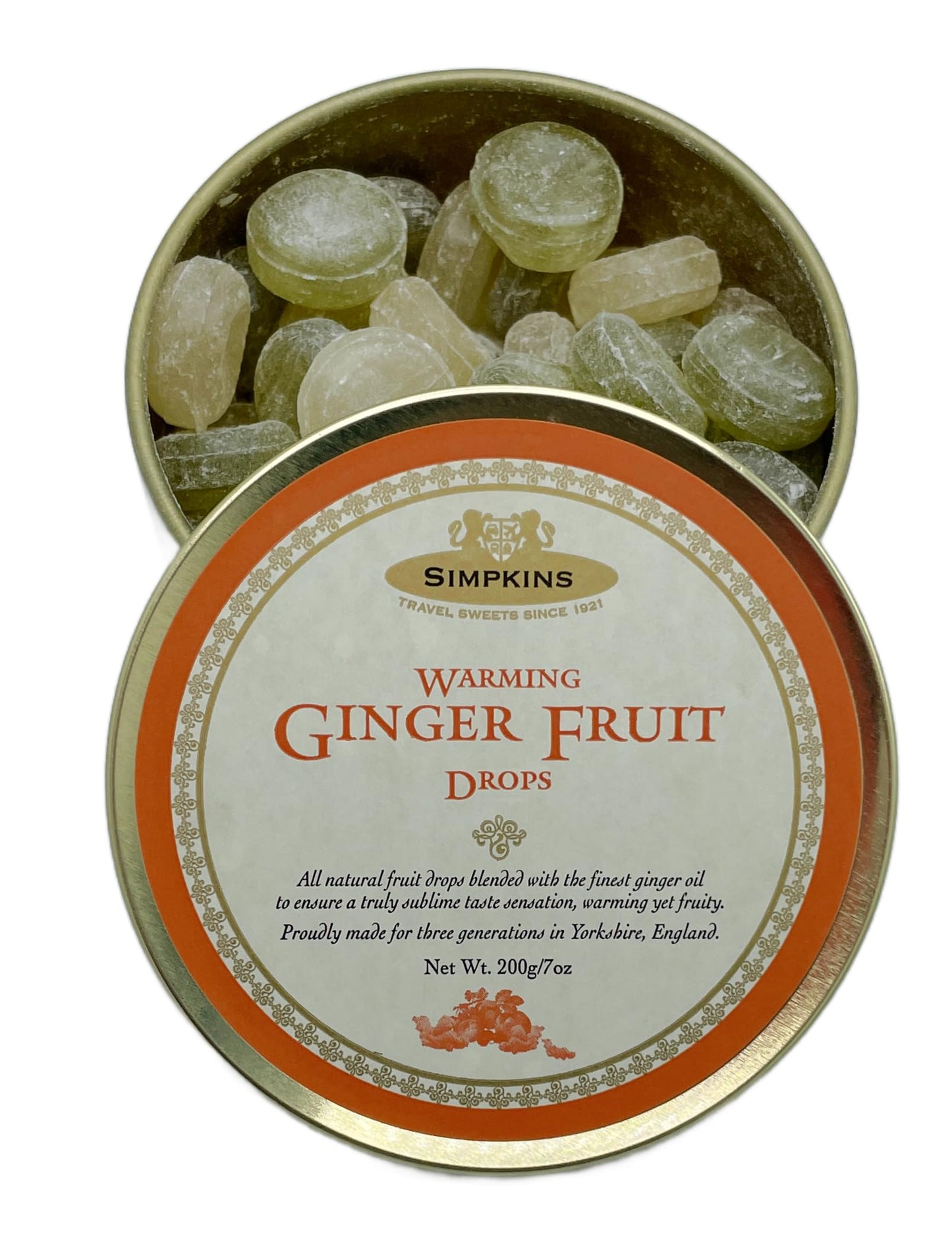 Simpkins Warming Ginger Drops - All-Natural Fruit Drops Infused with Premium Ginger Oil | Soothing & Fruity Taste | Made in England | 7.0 oz Tin