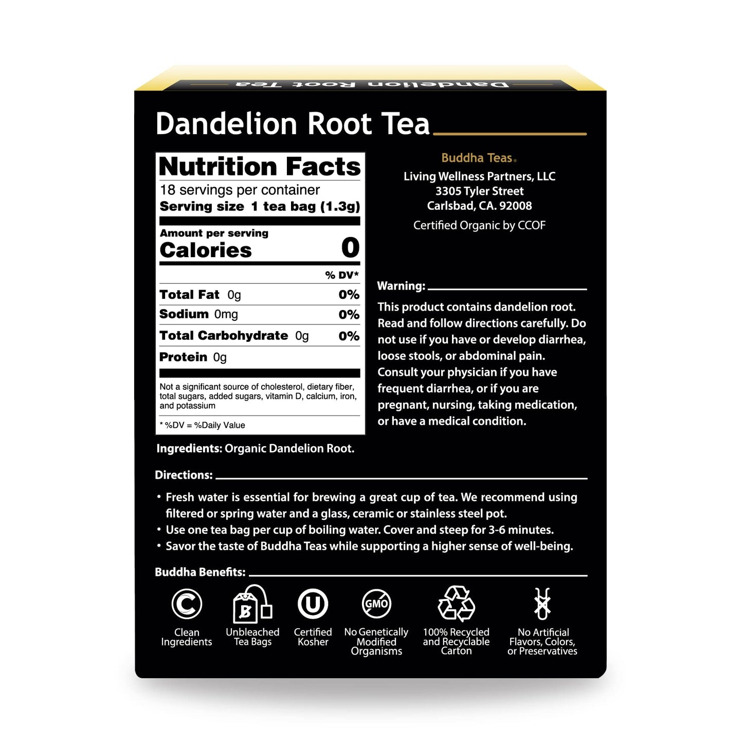 Organic Dandelion Root Tea - 18 Bleach-Free Tea Bags - Caffeine-Free Tea with a Rich, Earthy Taste, Natural Source of Vitamins, Minerals