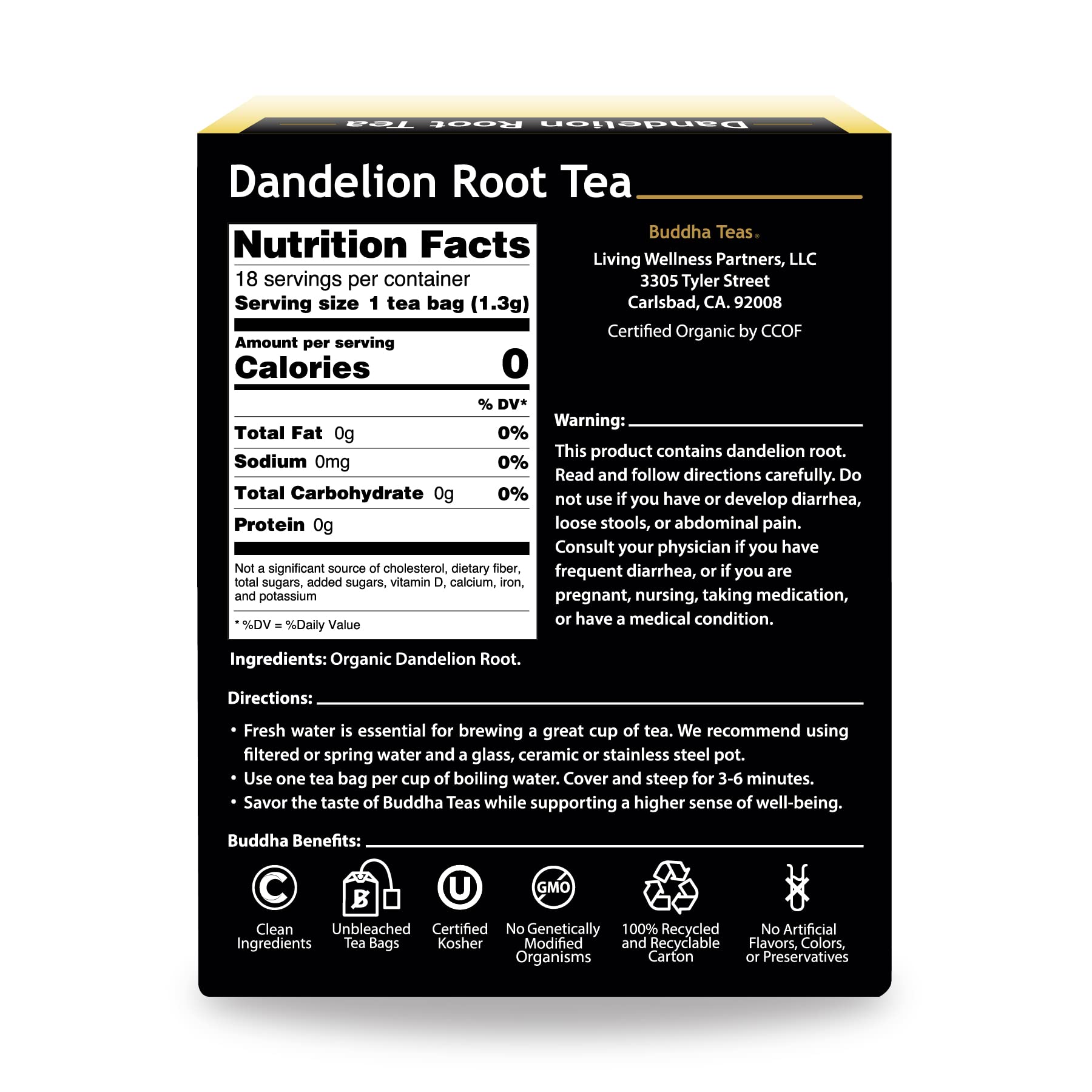 Organic Dandelion Root Tea - 18 Bleach-Free Tea Bags - Caffeine-Free Tea with a Rich, Earthy Taste, Natural Source of Vitamins, Minerals