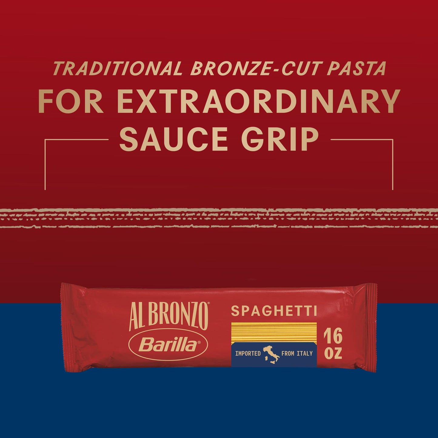 Barilla Al Bronzo Spaghetti Pasta 16 oz., Bronze Cut, Created from High Quality Durum Wheat, Imported From Italy, Non-GMO, Kosher