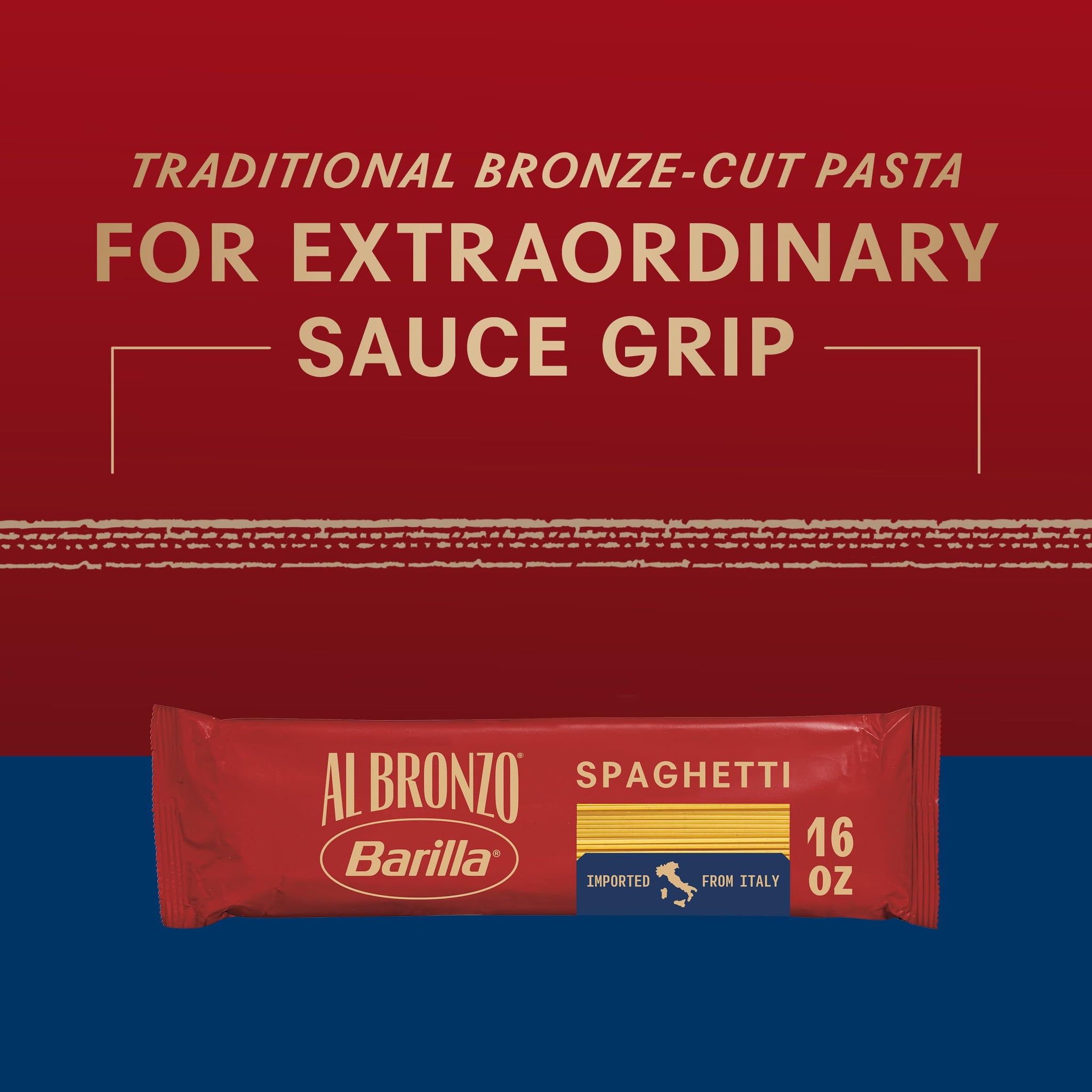 Barilla Al Bronzo Spaghetti Pasta 16 oz., Bronze Cut, Created from High Quality Durum Wheat, Imported From Italy, Non-GMO, Kosher