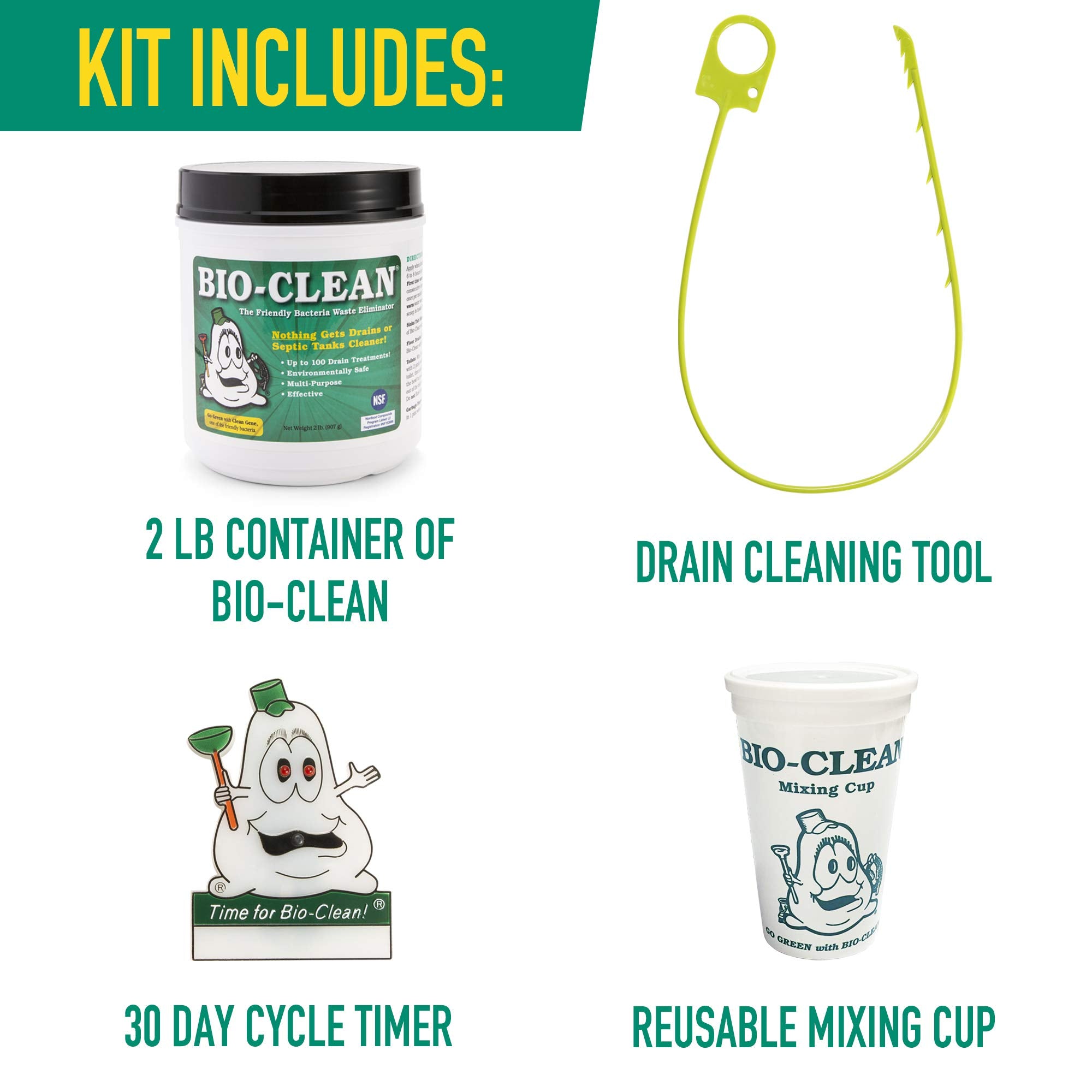 Bio-Clean Ultimate Drain Cleaning Kit Cleans Drains- Septic Tanks - Grease Traps All Natural and 100% Guaranteed No Caustic Chemicals! Removes fats