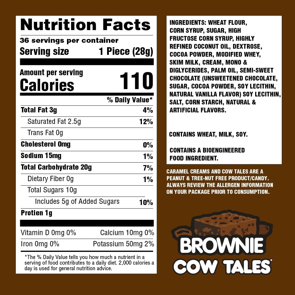 Goetze's Candy Caramel Brownie Cow Tales - 2.25 Pound Canister (36 Ounces) - Fresh from the Factory