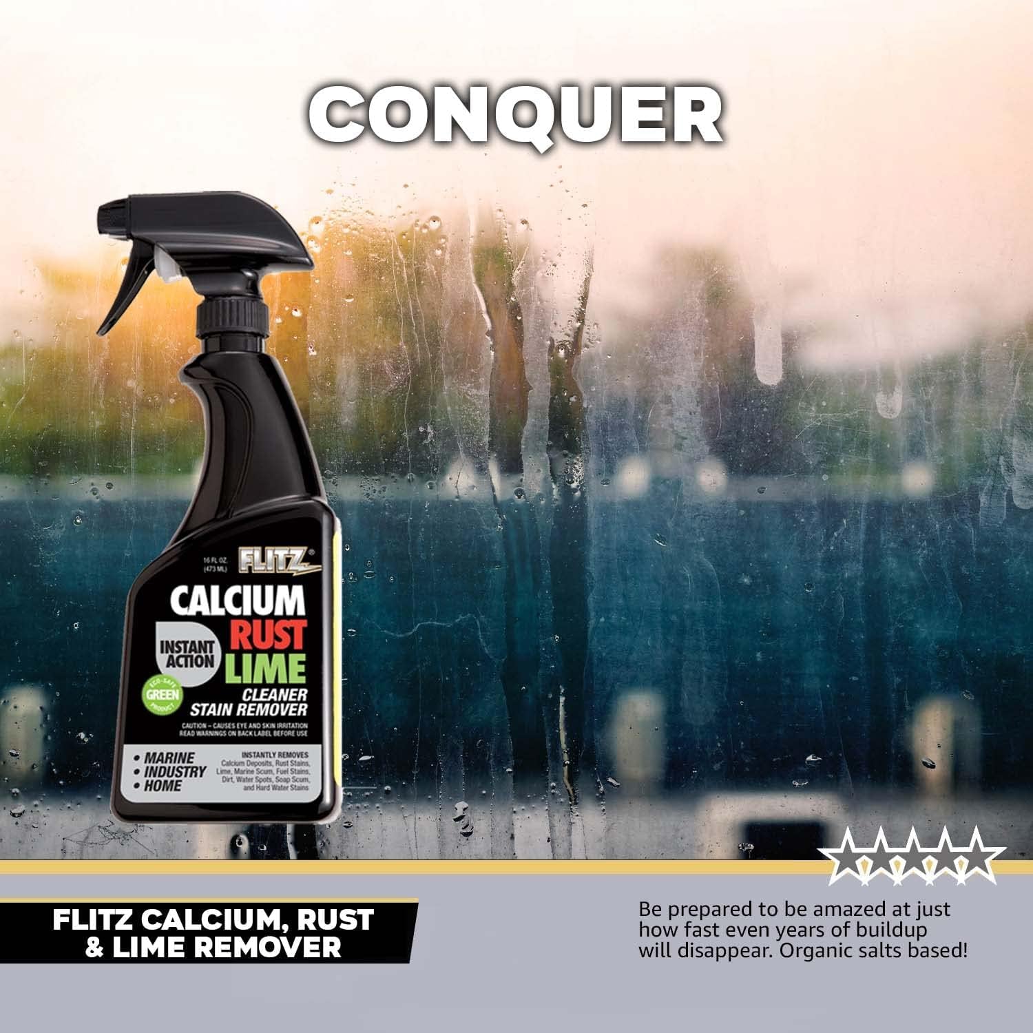 FLITZ Calcium, Rust, & Lime Remover - 16oz Bottle of USA-Made Limescale Remover for Toilets, Showers, and More - Powerful Spray that Instantly