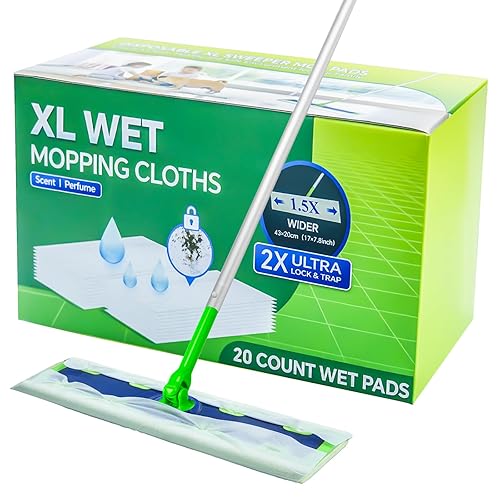 20 Count XL Wet Mopping Cloths for Swiffer Sweeper XL Mop - Disposable X-Large Wet Pad Refills - Multi-Surface Wet Wipes Mopping Pads Refill for Floor