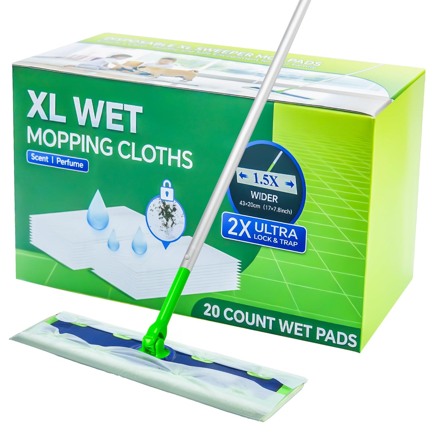 20 Count XL Wet Mopping Cloths for Swiffer Sweeper XL Mop - Disposable X-Large Wet Pad Refills - Multi-Surface Wet Wipes Mopping Pads Refill for Floor