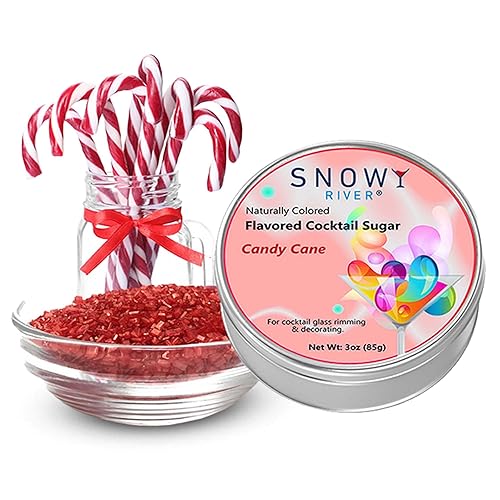 Snowy River Holiday Candy Cane Flavored Cocktail Sugar - All Natural Rimming Sugar for Stunning Drinks, Vibrant Colors, Perfect for Cocktails