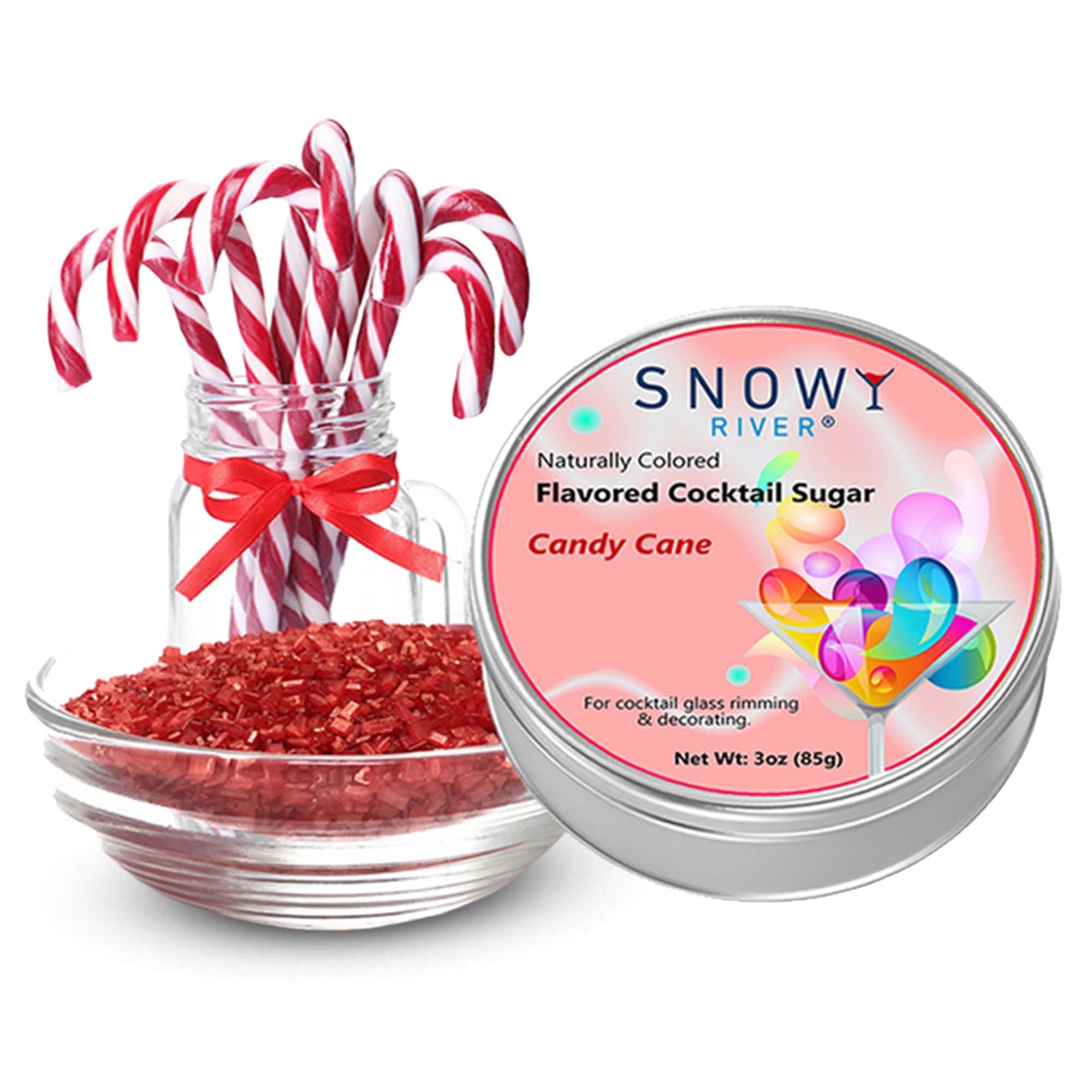 Snowy River Holiday Candy Cane Flavored Cocktail Sugar - All Natural Rimming Sugar for Stunning Drinks, Vibrant Colors, Perfect for Cocktails