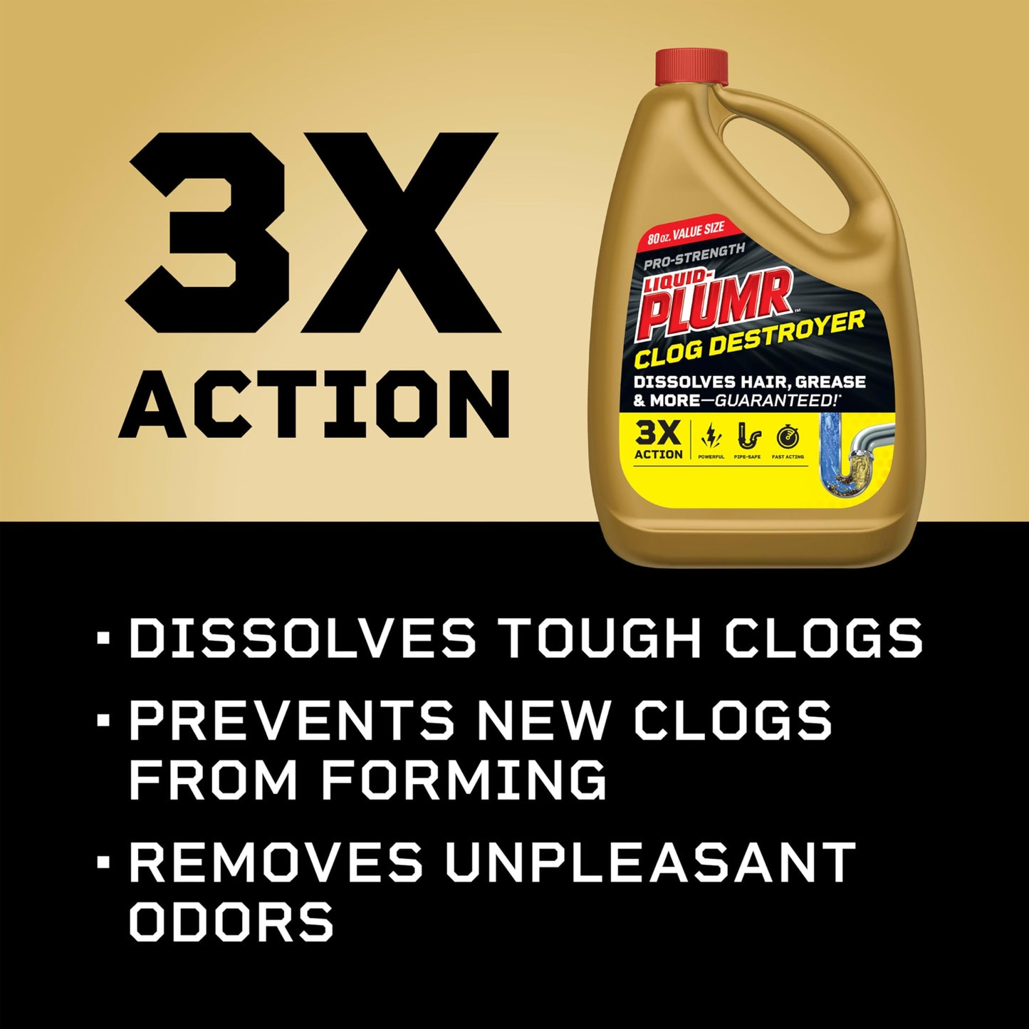 Clorox Liquid-Plumr Pro-Strength Clog Destroyer, Liquid Drain Cleaner, 80 Fluid Ounces (Package May Vary)