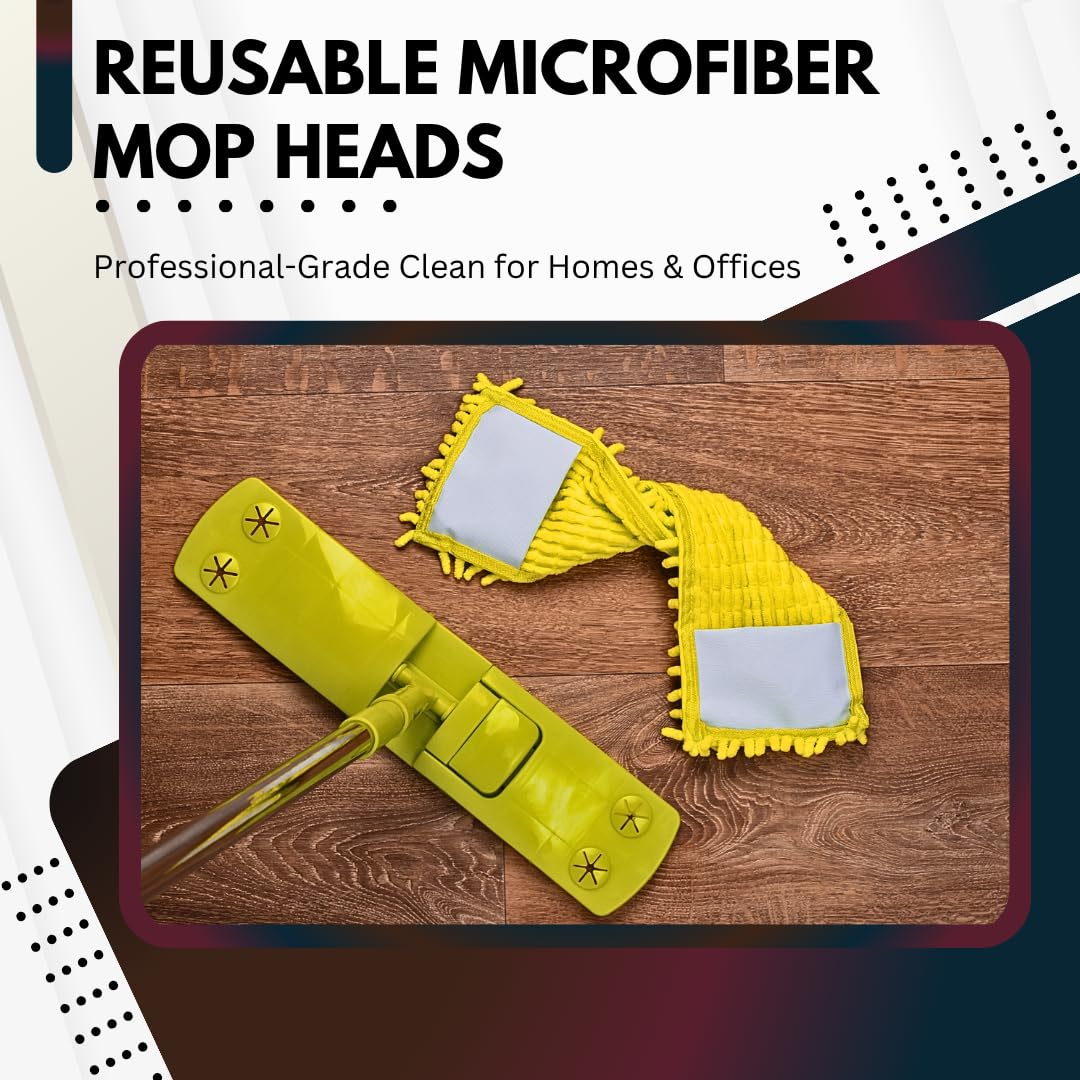 Washable Microfiber Mop Head (6 Pack) - Microfiber Replacement Mop Pads 16 x 5.5 Inches for Cleaning of Wet or Dry Floors - Professional Home/Office