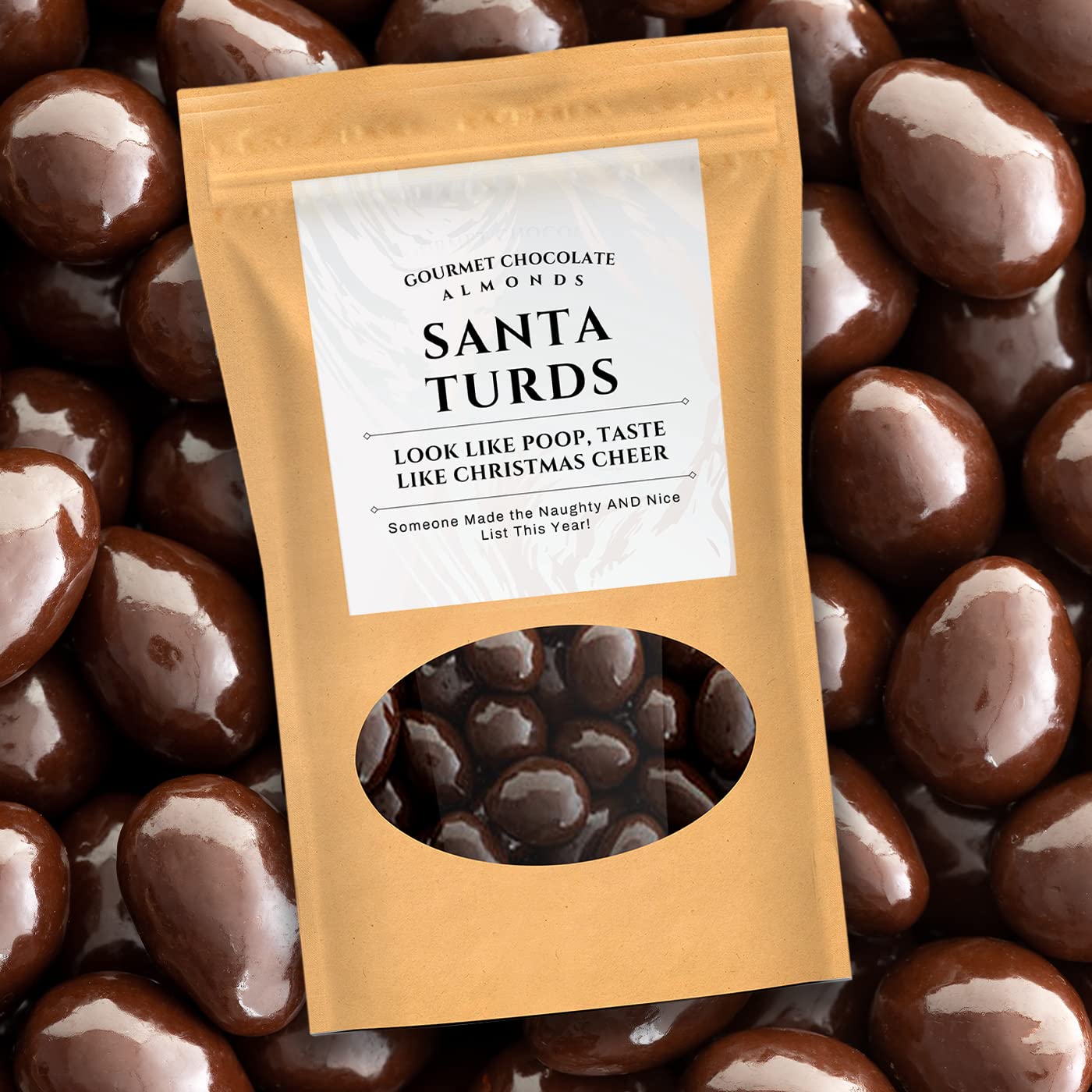 Santa Turds Dark Chocolate Almonds - Kepperton Gourmet Candy Gag Gifts for Men - Funny Holiday Candy for Teens, Christmas Stocking Fillers