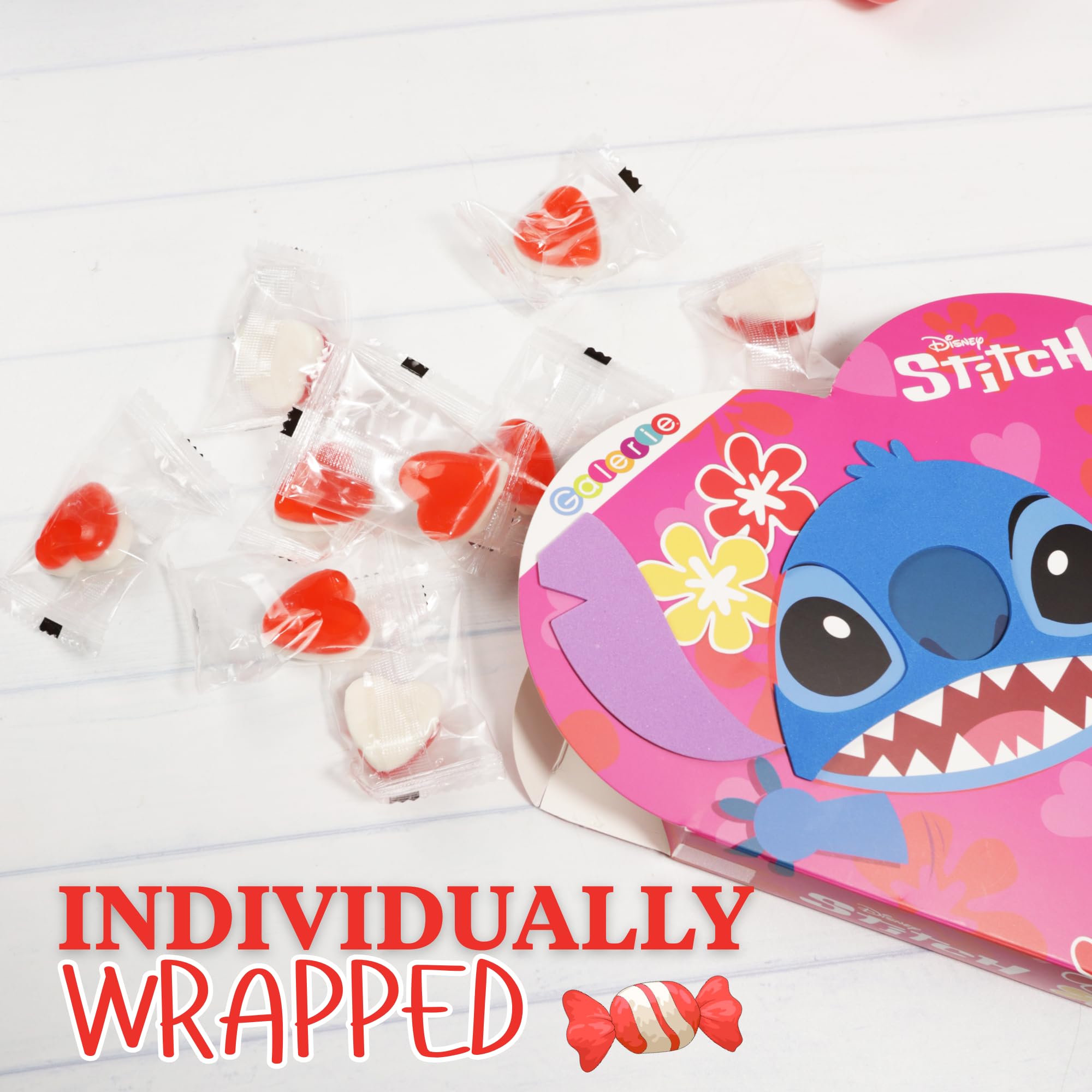 Disney Stitch Heart Box with Gummy Candy Inside, Individually Wrapped Pieces, Valentine's Day Gift, 3.17 Ounces