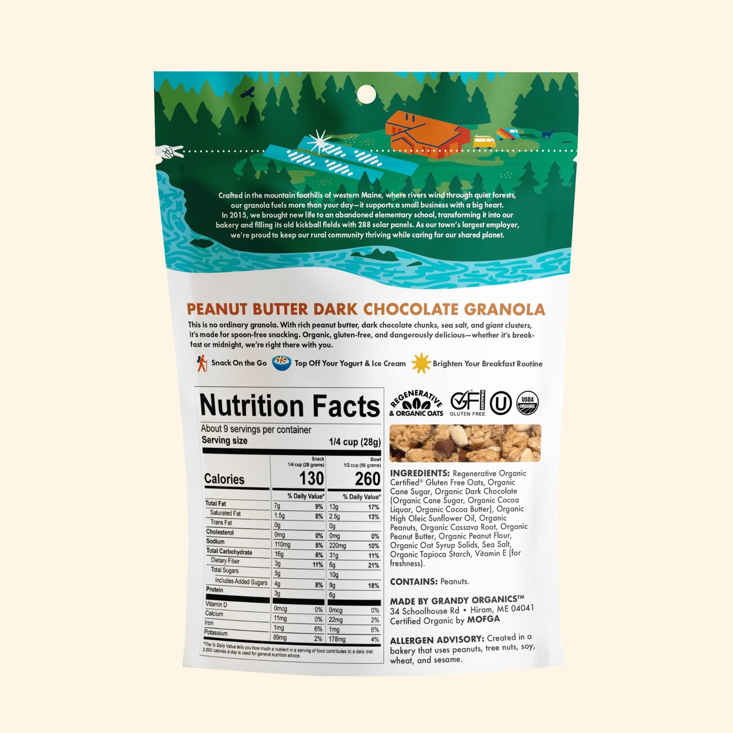 Grandy Organics Peanut Butter Dark Chocolate Granola Clusters - Certified Organic & Gluten Free - 6g Protein - Non GMO & Vegan - Peanuts, Chocolate