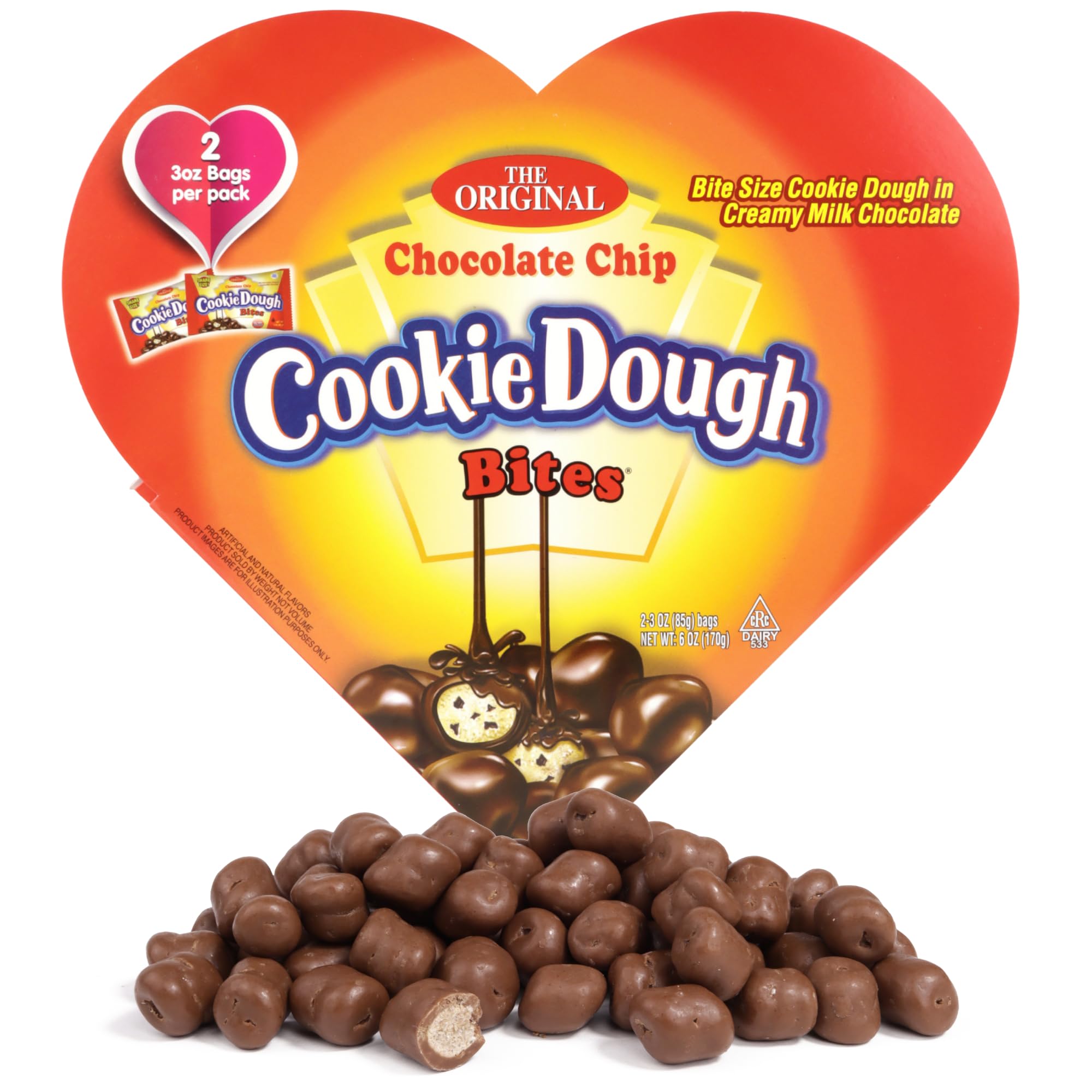 Cookie Dough Bites Heart Box, Original Chocolate Chip Flavored, Festive Candy Gift, 6 Ounces
