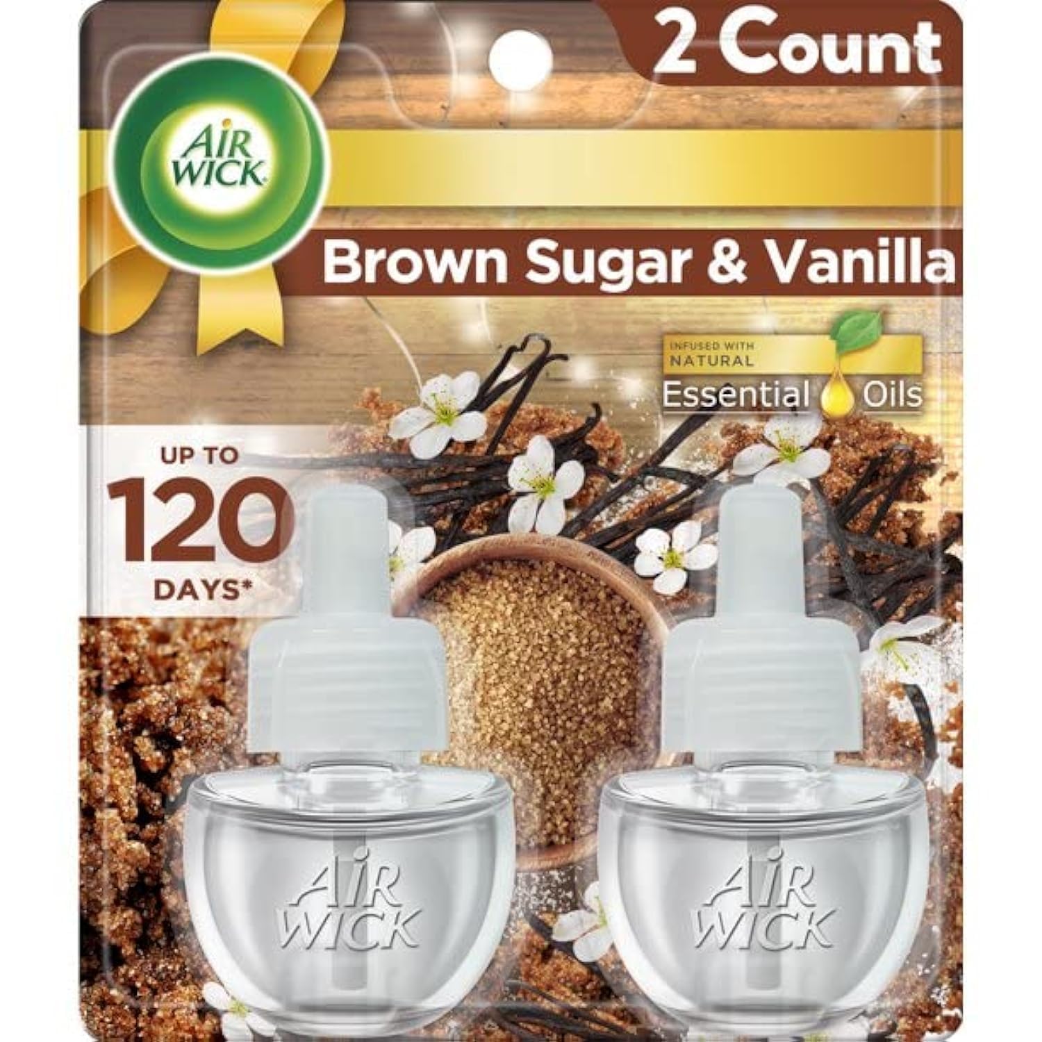 Air Wick Plug in Scented Oil Refill, 2 ct, Brown Sugar and Vanilla, Air Freshener, Essential Oils, Fall Scent, Fall decor