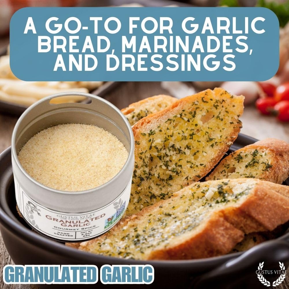 Granulated Garlic | All Natural, Non GMO | Made in USA | Sustainably Sourced, Not Irradiated | Hand Packed in Small Batches | Unique Magnetic Tin |